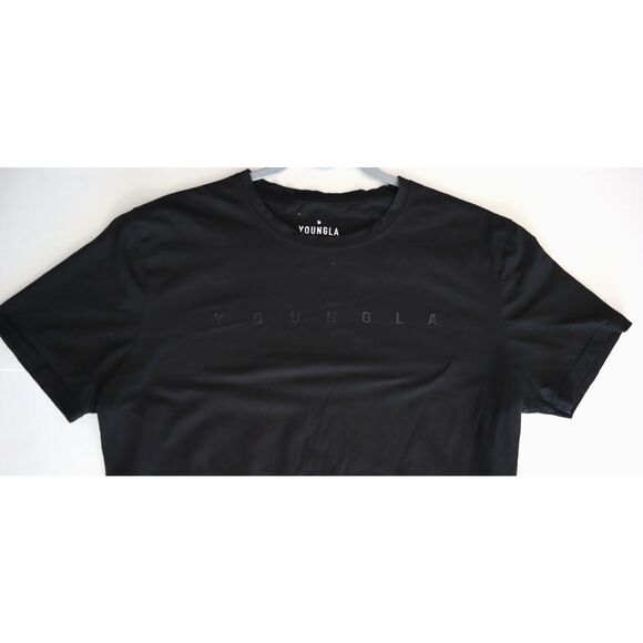 YOUNGLA 459 YLA2351 Men's Sz L Black Spellout Monochrome Fitted Workout T-Shirt - Picture 6 of 8
